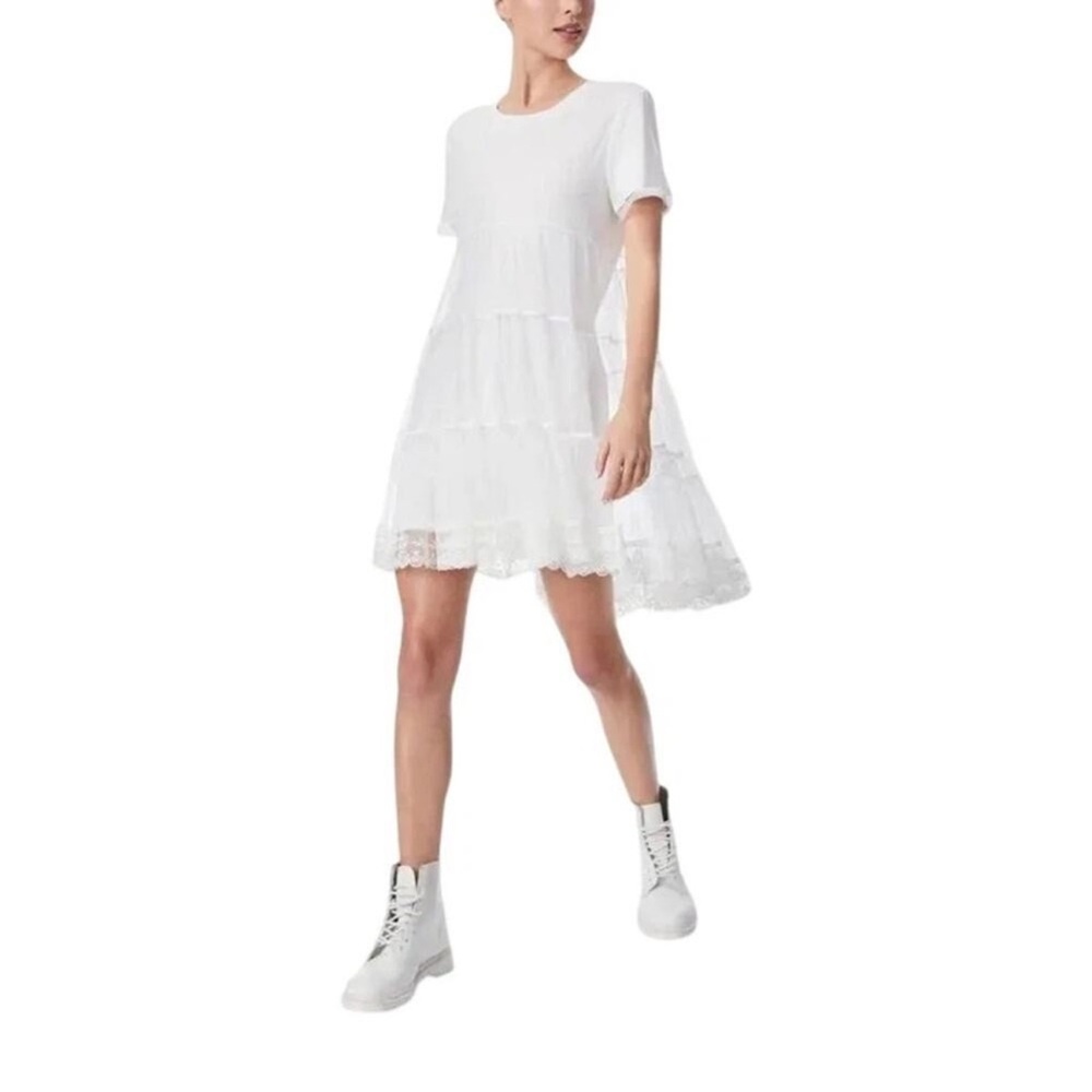 Alice + Olivia Dreema Tulle Shirt Mini Dress Short Sleeves Off White medium